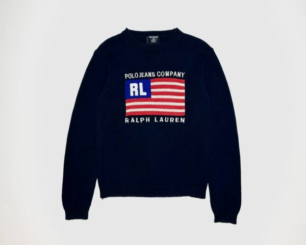 Vintage Polo on sale Jeans Co Ralph Lauren American Flag Knit Pullover Sweater